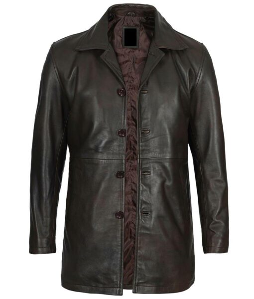 Men Distressed Ruboff Brown 3/4 Length Leather Car Coat