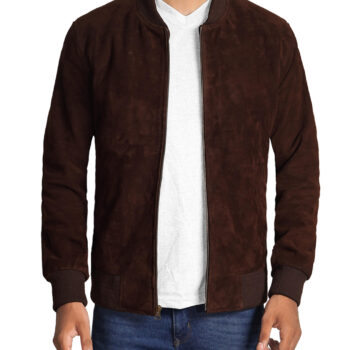 Brown Suede Leather Bomber Jacket