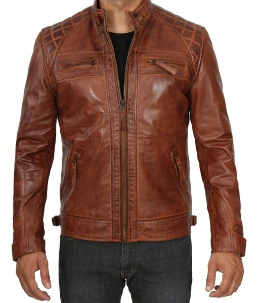 Mens Cognac Brown Leather Jacket