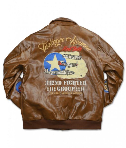 Tuskegee Airmen Brown Leather Bomber Jacket2