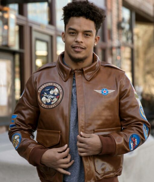 Tuskegee Airmen Brown Leather Bomber Jacket8