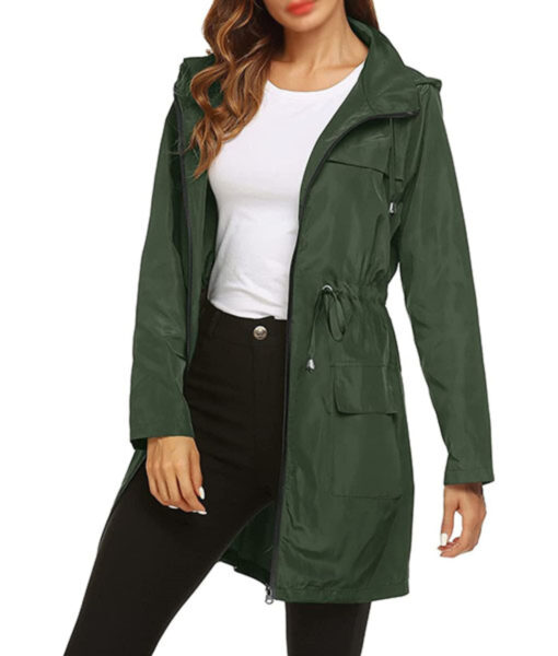 Womens Green Zipper Rain Coat
