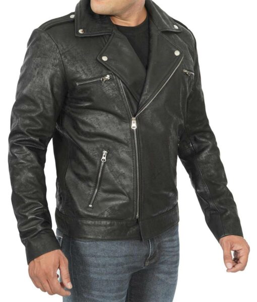 BLACK QUILTED ASYMMETRICAL BIKER LAMBSKIN LEATHER JACKET FOR MOTORCYCLE MENS
