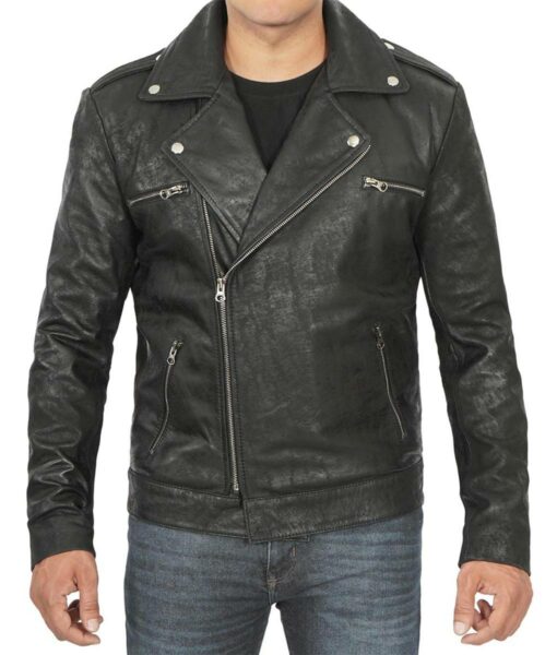 QUILTED ASYMMETRICAL BIKER LAMBSKIN LEATHER JACKET FOR MOTORCYCLE MENS