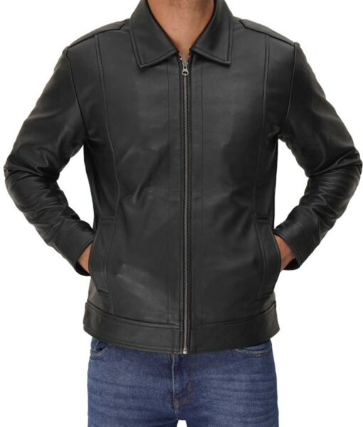 Lambskin Leather Jacket With Shirt Collar Style