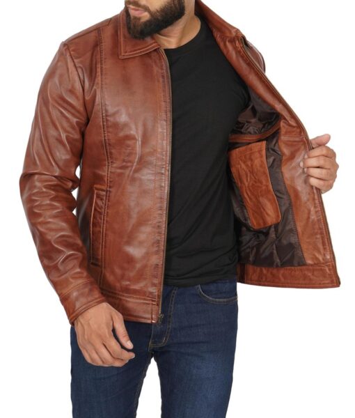 Mens Harrington Vintage Brown Leather Jacket