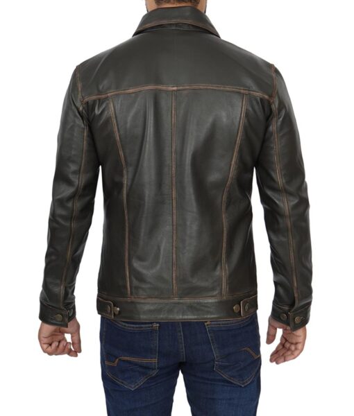 Mens Real Lambskin leather Trucker Jacket