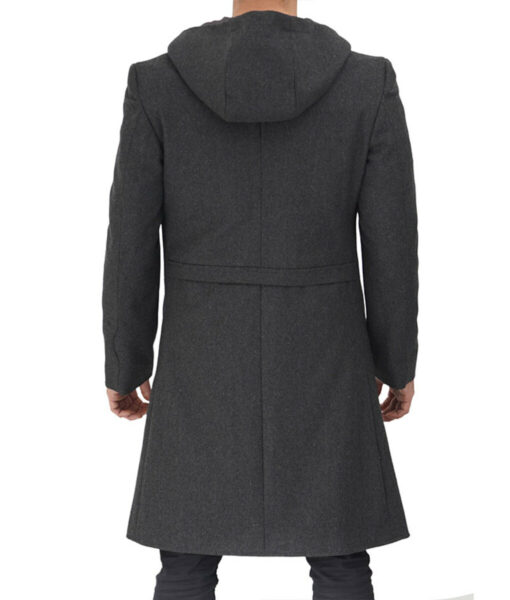 Modern Fit Hooded Grey Zipper Wool Coat With Hood