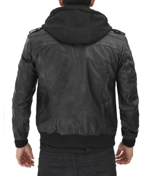 Hooded Leather Jacket in Black