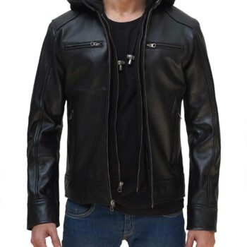 Dodge Mens Black Leather Jacket