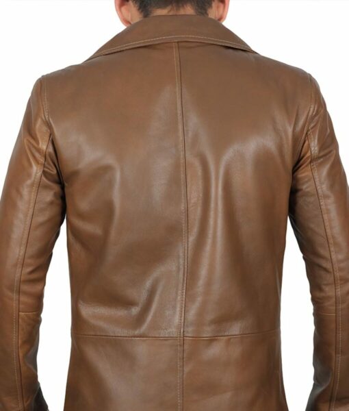 Mens Waxed Brown Leather Car Coat