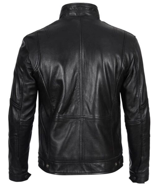 Moffit Mens Cafe Racer Black Leather Utility Jacket