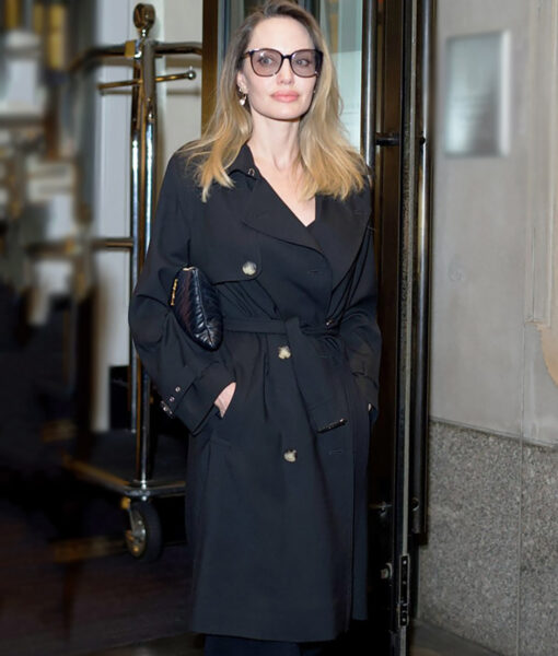Angelina Jolie Out in New York Black Trench Coat3