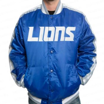 Calvin Johnson Detroit Lions Blue Satin Varsity Jacket