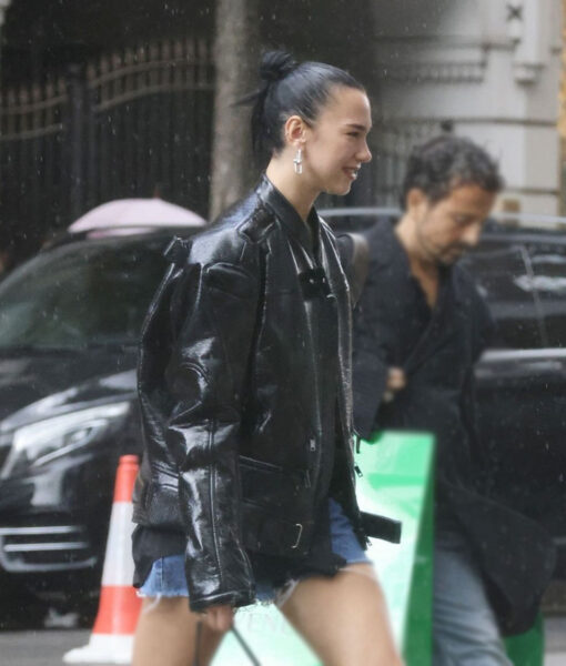 Dua Lipa Out Shopping in London Real Leather Jacket