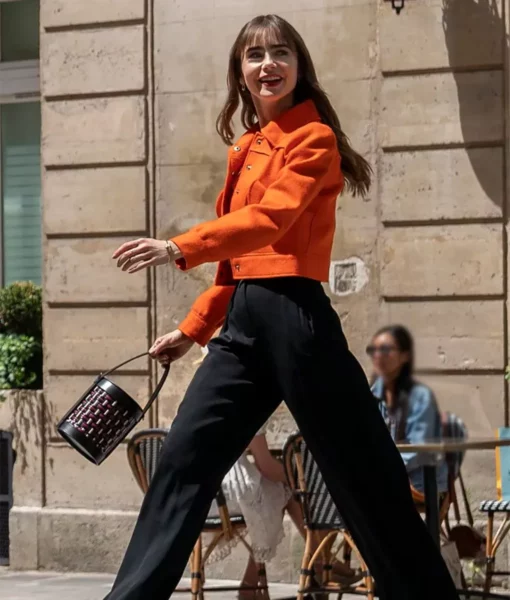 Lily Collins Emily in Paris S03 Emily Cooper Orange Jacket-7