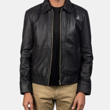 Shirt Collar Style Inferno Black Real Leather Jacket