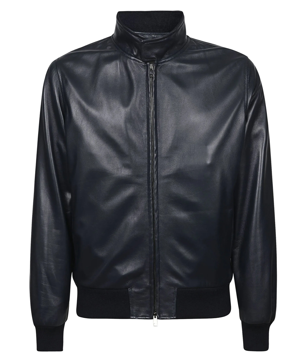 Mens-Black-Leather-Bomber-Jacket