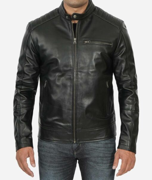 Vintage Leather Jacket With Padded Shoulder