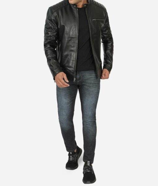 Vintage Black Real Lambskin Leather Jacket With Padded Shoulder