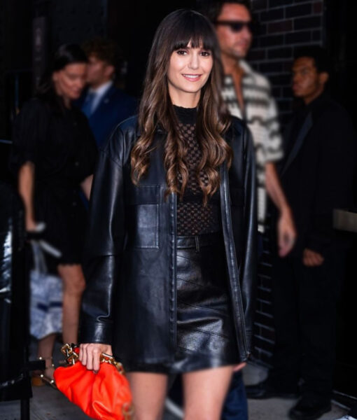 One Key Launch in New York Nina Dobrev Real Leather Jacket