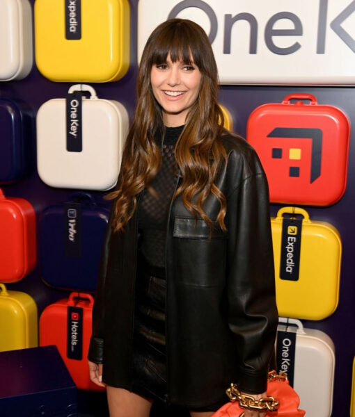 One Key Launch in New York Nina Dobrev Black Leather Jacket