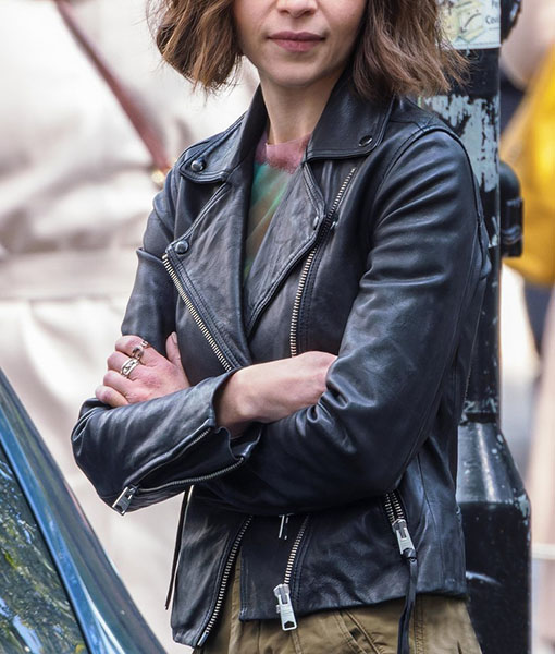 TV Series Secret Invasion Emilia Clarke Black Leather Jacket