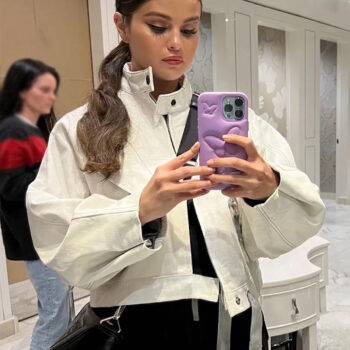 Selena Gomez: White Leather Jacket