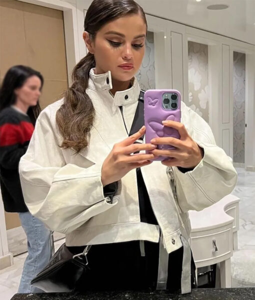 Selena Gomez: White Leather Jacket