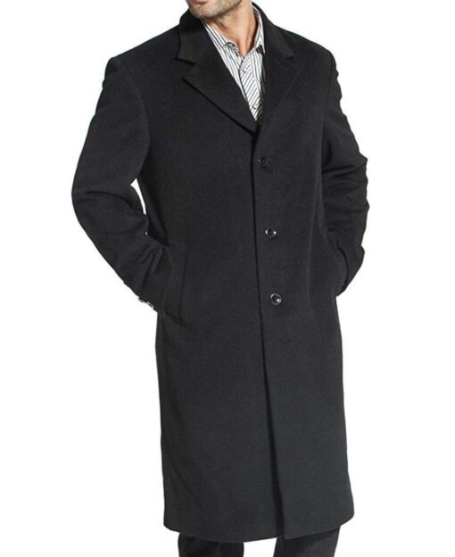 Single Breasted Black Wool Blend Trench Coat
