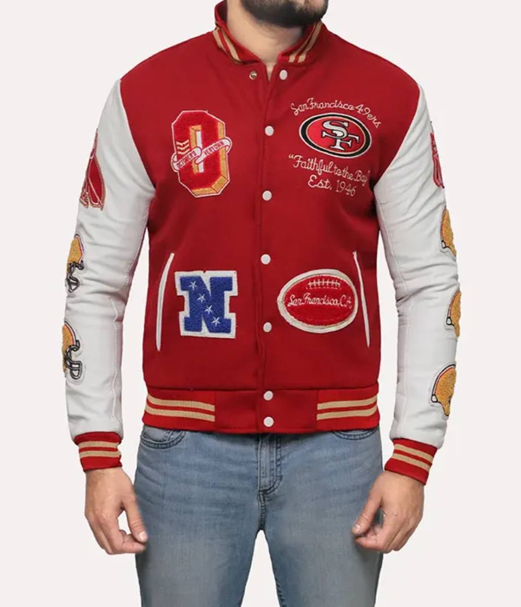 Mens San Francisco 49ers Ovo Jacket - Red Varsity jacket