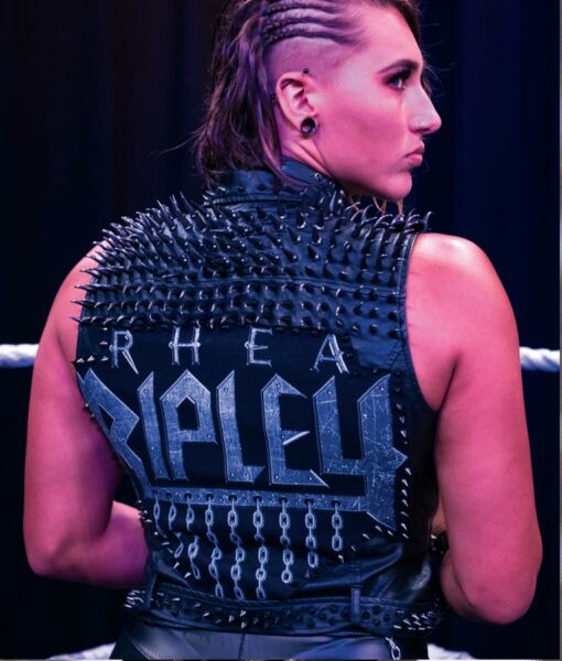WWE Rhea Ripley Studded Black Leather Vest