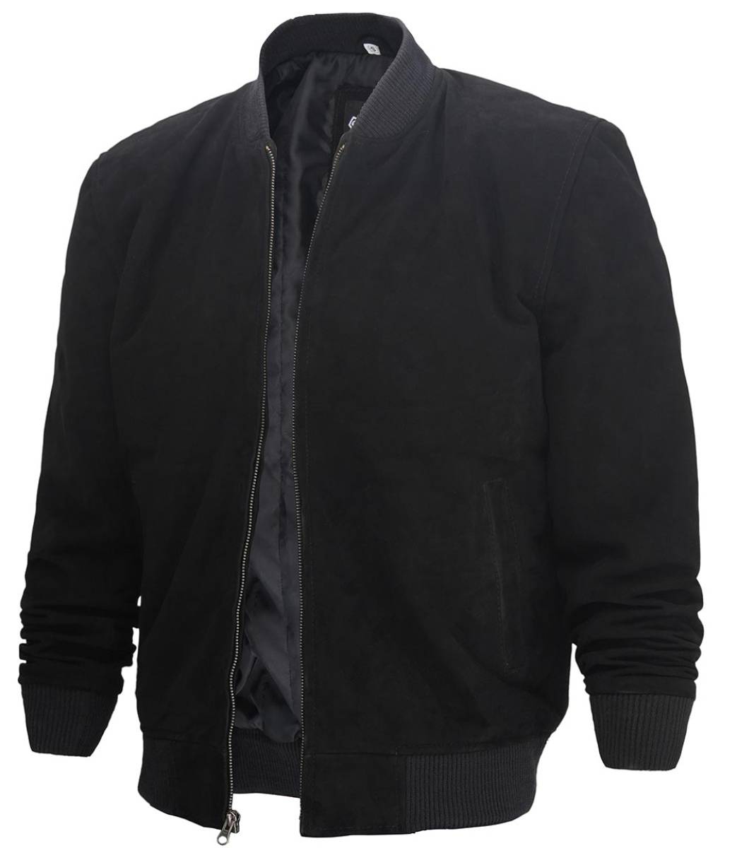 Mens Suede Leather Black Bomber Jacket - Suede Leather Jacket