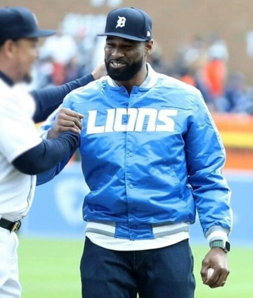 Detroit Lions Blue Satin Varsity Jacket