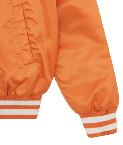 Orange Bomber Full-Snap Satin Jacket
