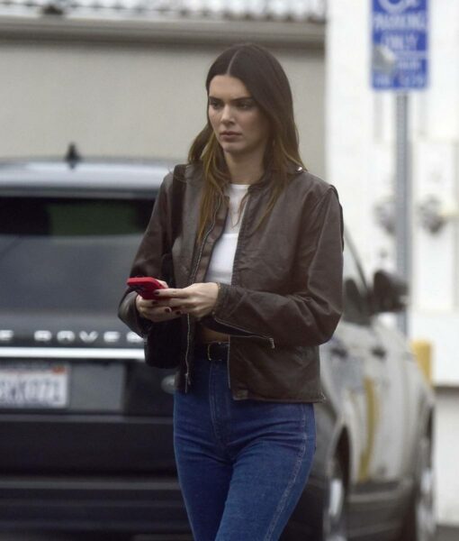 Out in Los Angeles Kendall Jenner Leather Jacket