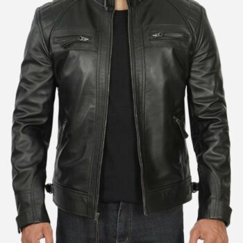 Shoulder Black Cafe Racer Lambskin Leather Jacket
