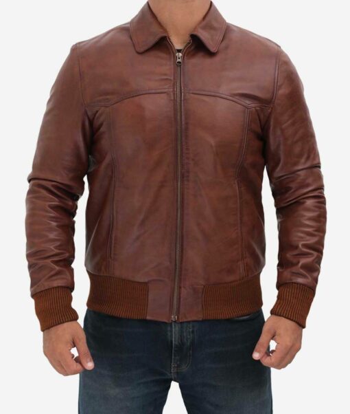 Vintage Brown Real Lambskin Leather Bomber Jacket