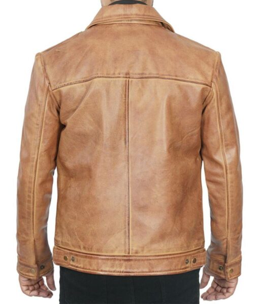 Waxed Yellow Casual Harrington Vintage Real Leather Jacket