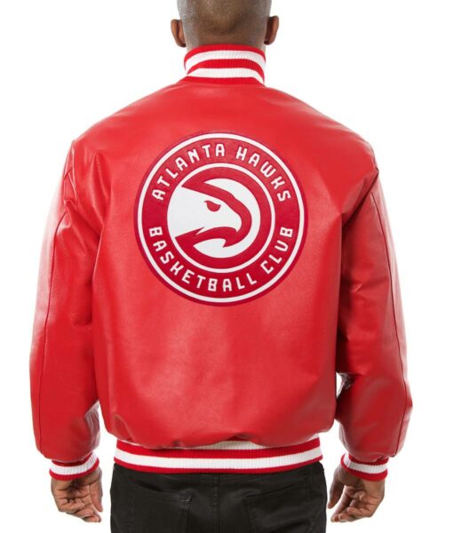 Atlanta Hawks Varsity Bomber Red Leather Jacket