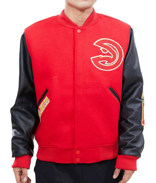 Atlanta Hawks Red and Black Bomber Varsity Jacket