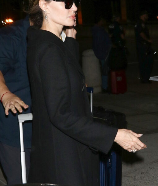 JFK Airport New York Angelina Jolie Wool Black Coat