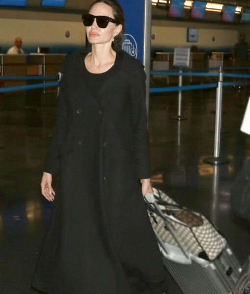 JFK Airport New York Angelina Jolie Black Trench Coat