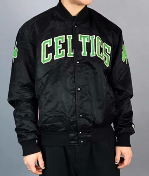 Boston Celtics Black Satin Bomber Jacket