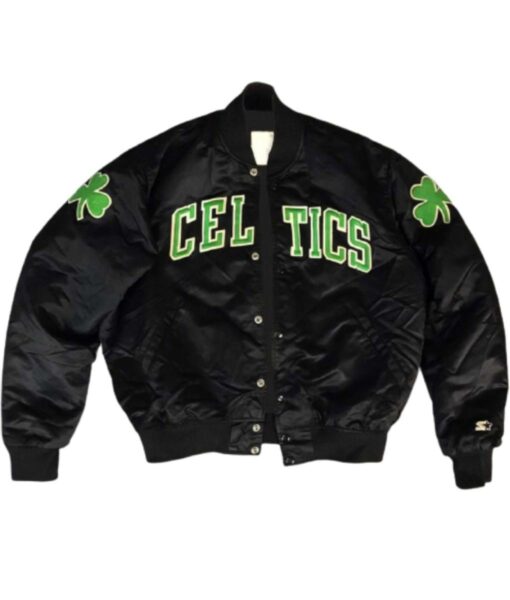 Boston Celtics Starter Black Satin Bomber Jacket