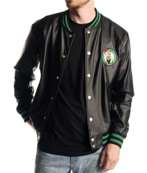 Boston Celtics Bomber Black Leather Varsity Jacket