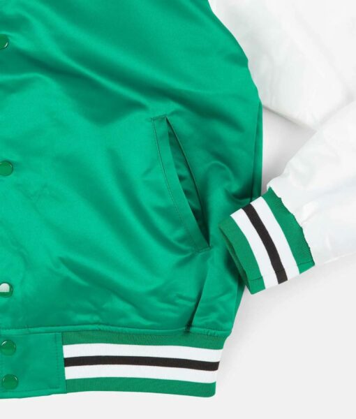 Prime Time Boston Celtics Green and White Satin Varsity Jacket