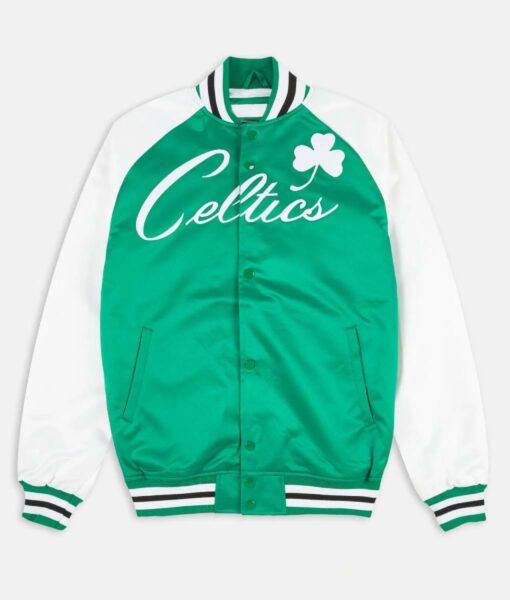 Prime Time Boston Celtics Green and White Satin Jacket