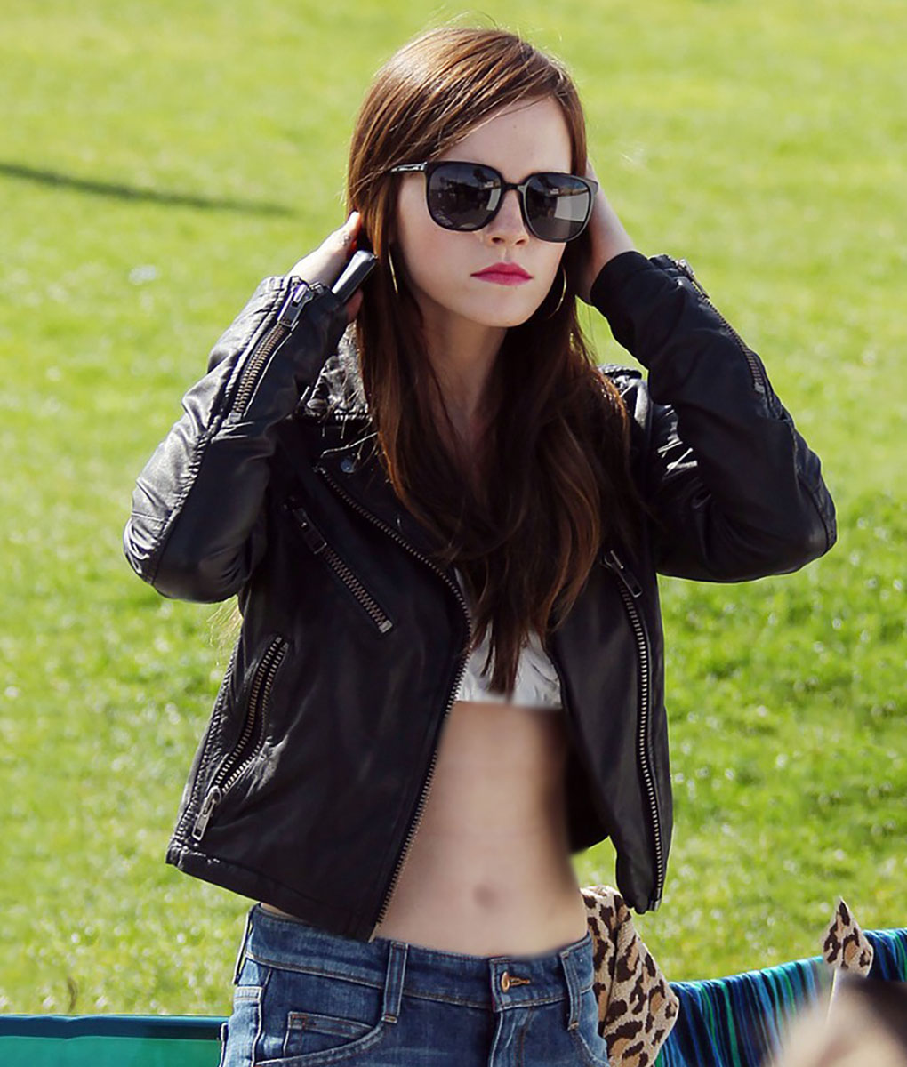 Emma Watson shows off her tiny stomach in revealing costume during the filming of “The Bling Ring” in Los Angeles