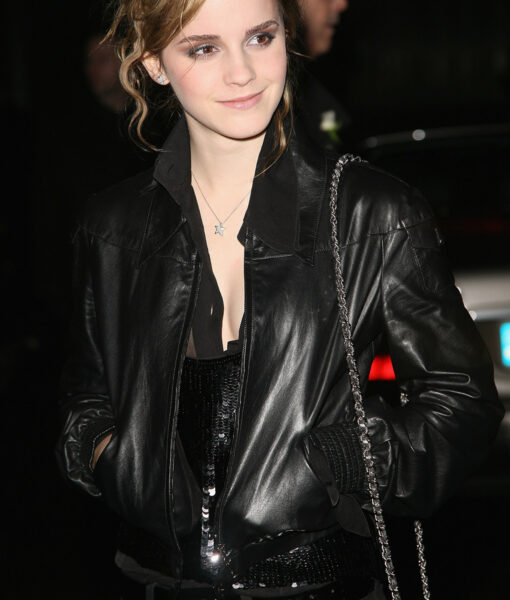 Emma Charlotte Duerre Watson Black Motorbike Real Leather Jacket